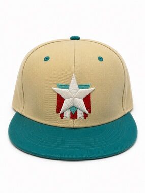 PUERTO RICO Beige and Teal Star Patch Snapback Hat